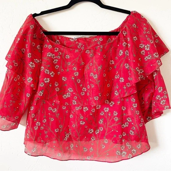 Alice + Olivia Off the shoulder lightweight silk cotton cottagecore blouse top - Picture 7 of 16